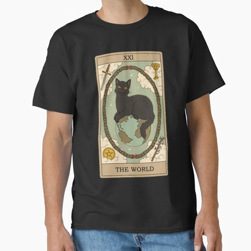 

The World Vinage Tarot Card Cat Funny magical cats cute pet Gift T shirt for men large size Adult Tops S-6XL mens clothing