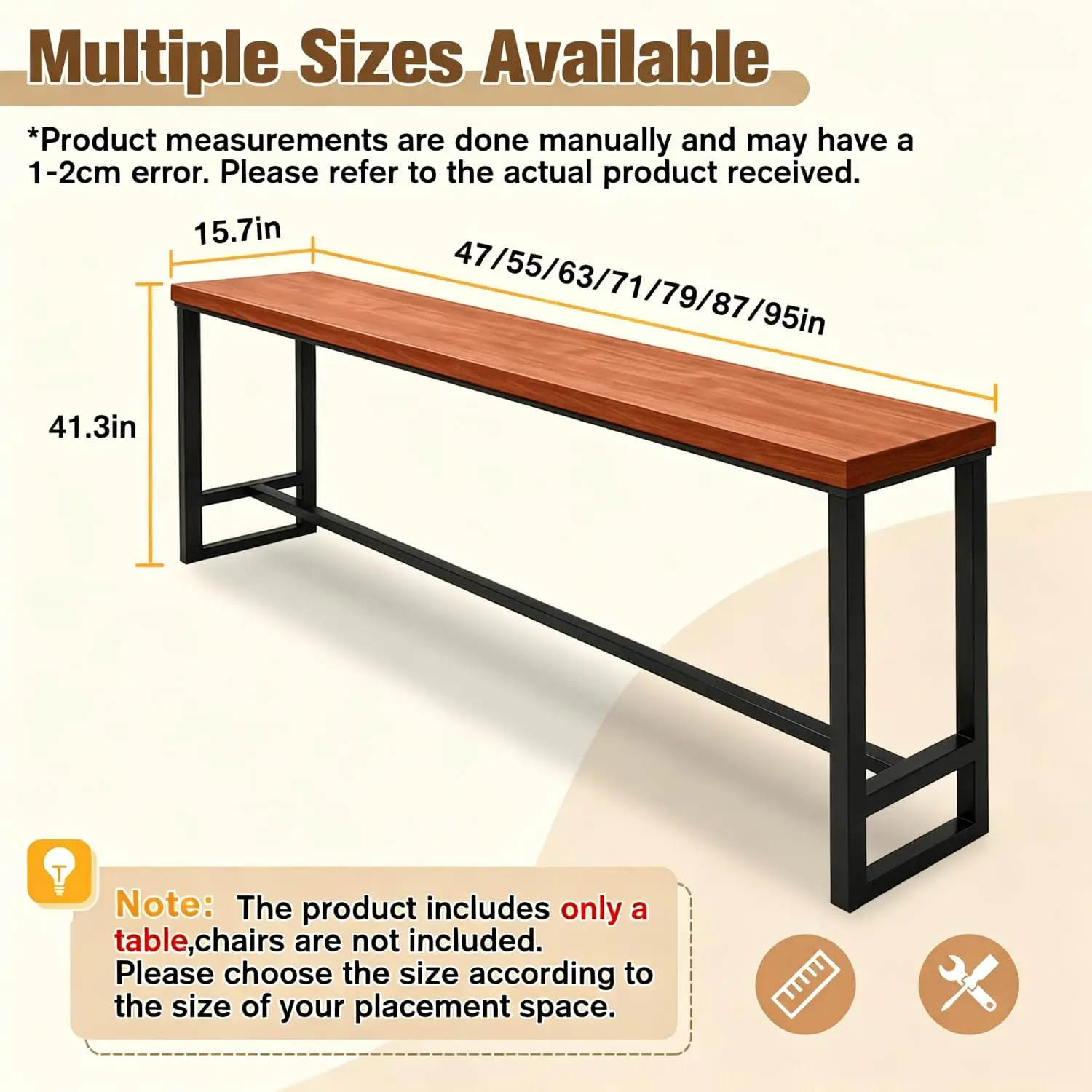 Bar Height Table,Solid Wood 47“ Long Bar Table for Kitchen Bistro (Brown), Customized