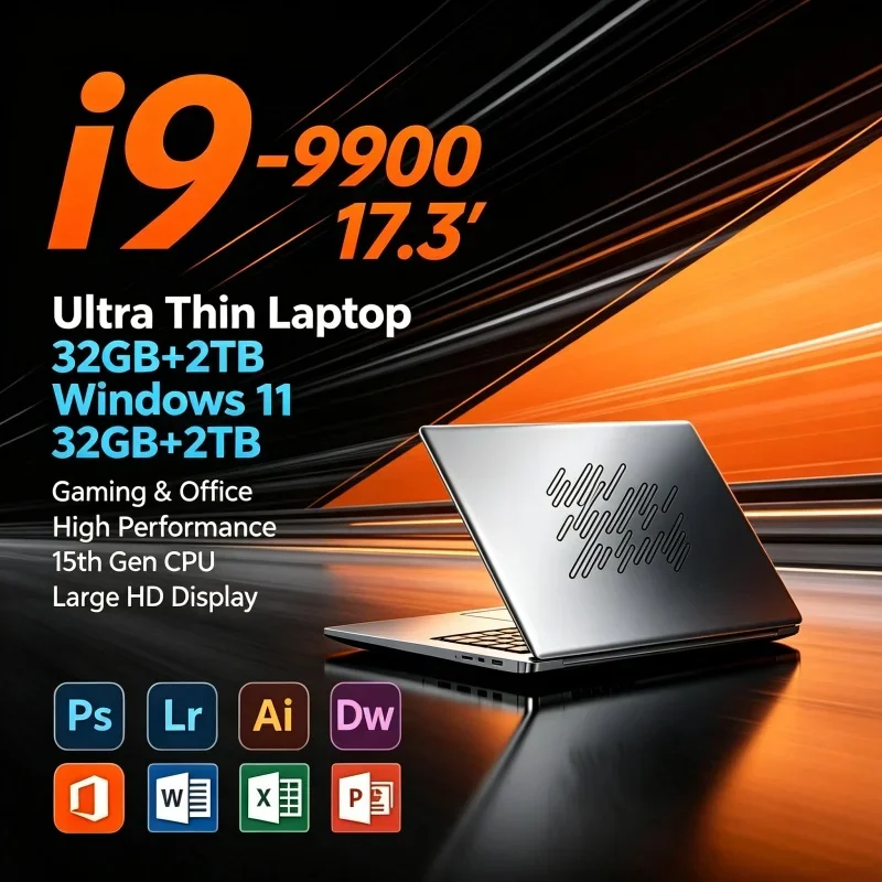 Notebook 17.3'' Inch HD Laptop Intel I9‑9900 32GB RAM 2TB SSD Windows11 WiFi6 BT5.2 For Household Learning & Daily Office Work