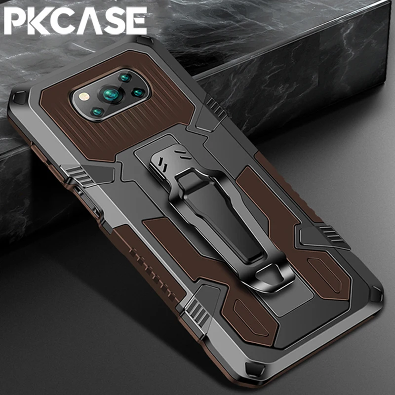 

PKCASE Shockproof Case For Xiaomi POCO X3 NFC X4 X5 M3 Pro Car Holder Back Clip Phone Cover For Redmi 13C Note 12 11 Pro Plus