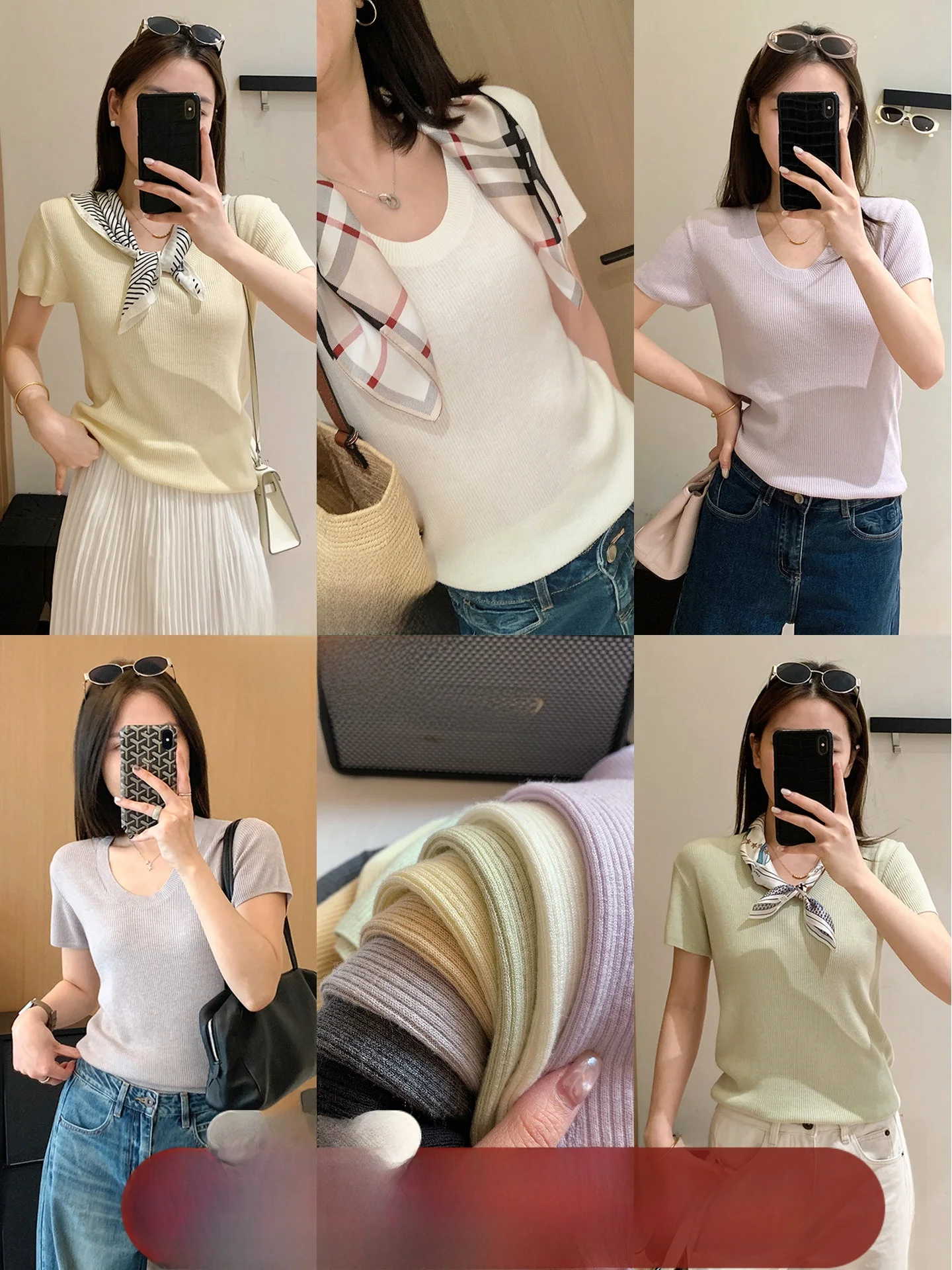 

Low Saturation Knitted Woolen Short Sleeve Spring Top Egg Collar Slimming Effect Dyed to Order 48 Strands Korean Style Loose Fit