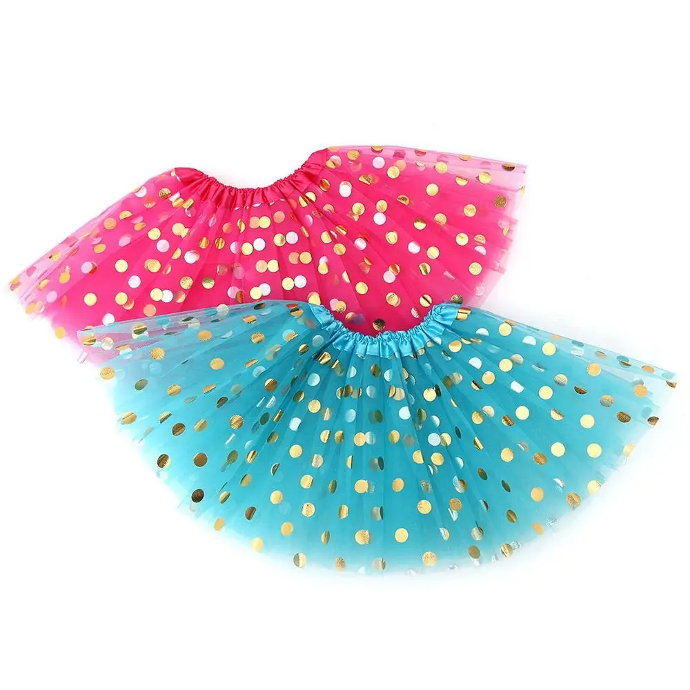 

Fashion Rainbow Tutu Skirt Colorful Tulle Dance Pettiskirt Polka Dot Gold Netting Princess Skirt Children
