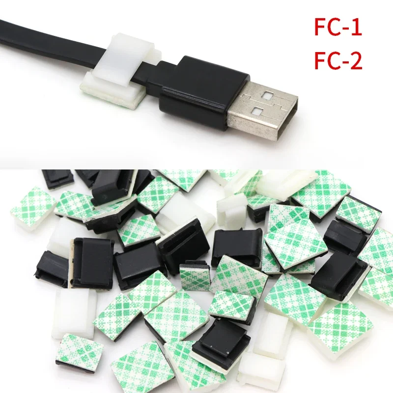 10pcs FC-1 FC-2 Cable Clamps Car Cord Clip Self Adhesive Mount Wire Tie Fix Holder Line Organizer Management  White Black