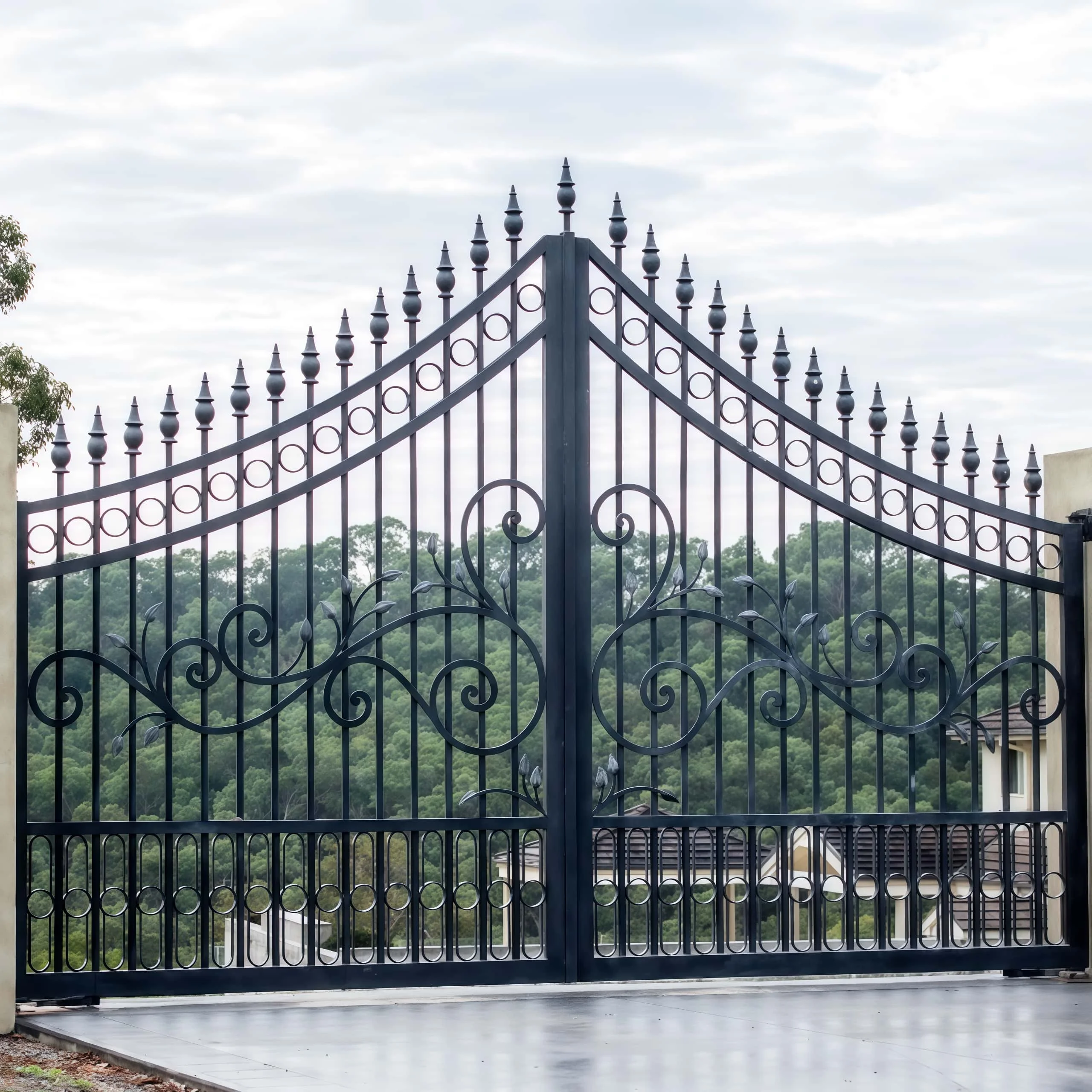 &*Wholesale Floral Metal Gates Wrought  Galvanized  Latest Main Gate Designs Sliding Gate Iron Swing Front Garden Gates
