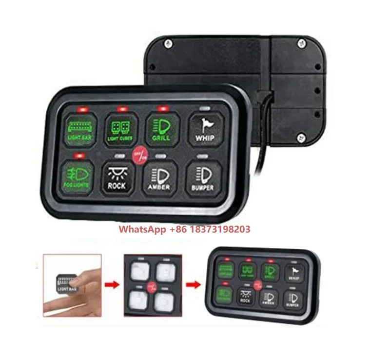 

12V 24V 8 Gang Switch Control Panel General Model Touch Control Panel Box With Label Stickers and Harness