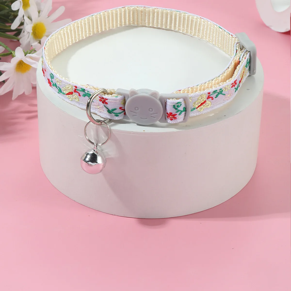 1.0 Embroidered Jacquard Pet Collar Adjustable Safety Buckle Cat Collar