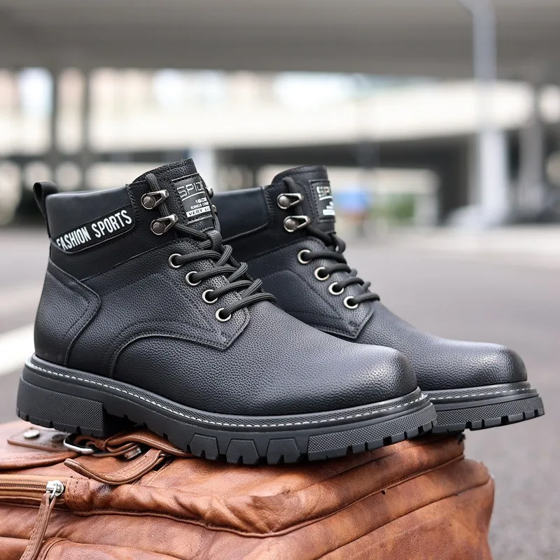 Retro Kuh Leder männer Plattform Stiefel Herbst Winter Weiche Sohle Casual Designer Männer Schuhe Mode Schwarz Stiefeletten Männer