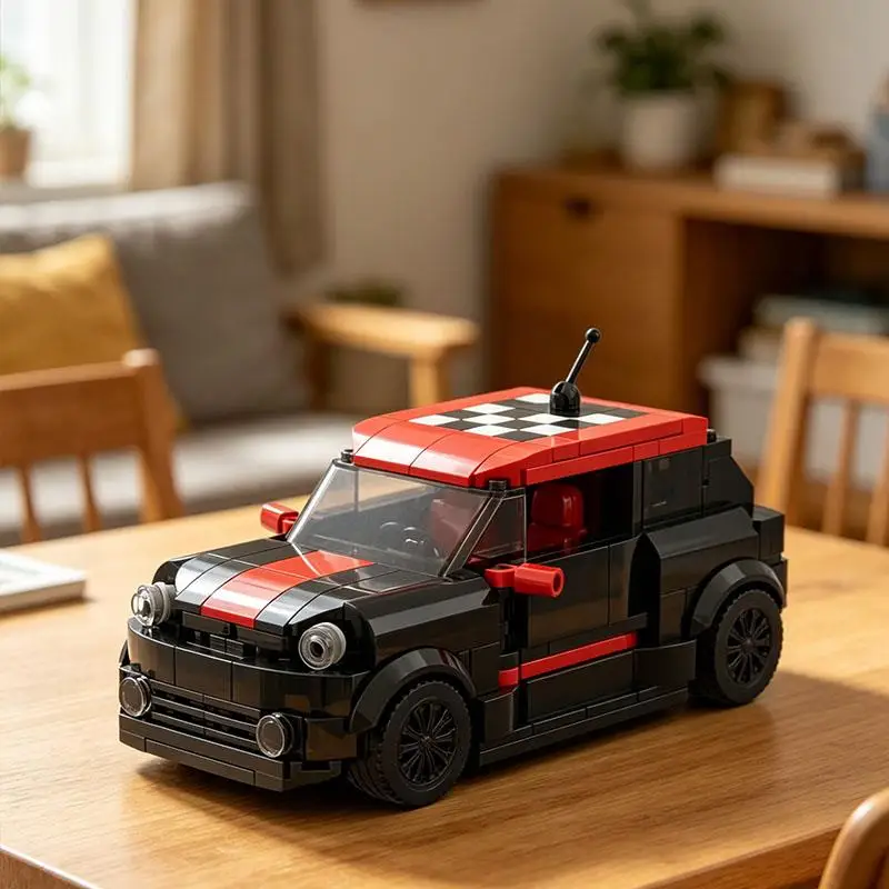MOC Retro Mini Red and Black Car Small Particle Assembly Building Blocks Boy Educational Model Toy Gift Ornament 346pcs