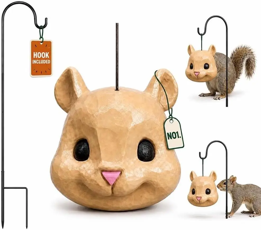 Squirrel Head Feeder Funny Animal Face Hanging Feeder for Trees and Deck | Funny squirrel head feeder and animal mask-style