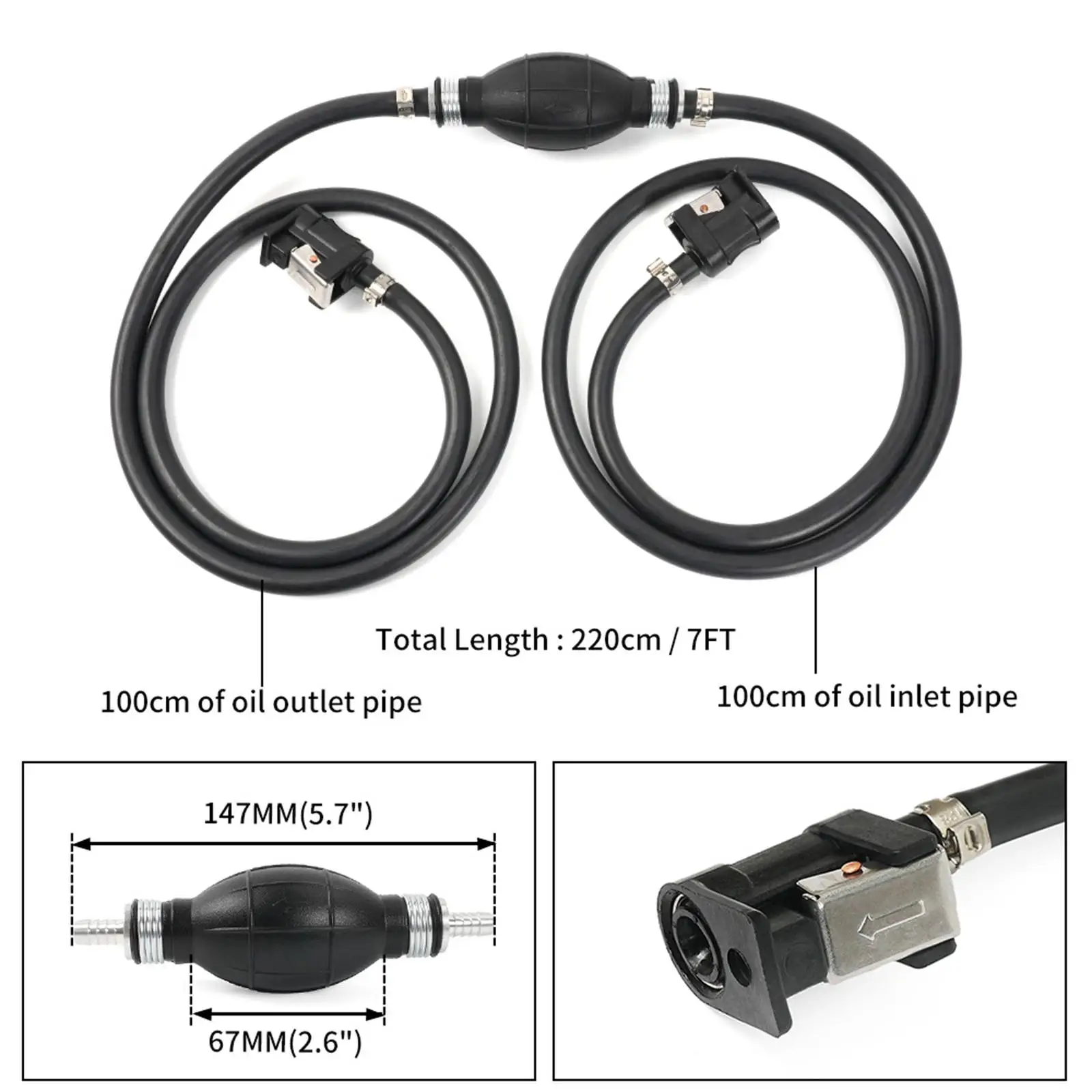 7 FT Rubber Fuel Line Hose Oil Pipe with Hand Primer Bulb for Yamaha Outboard Engine Replacement