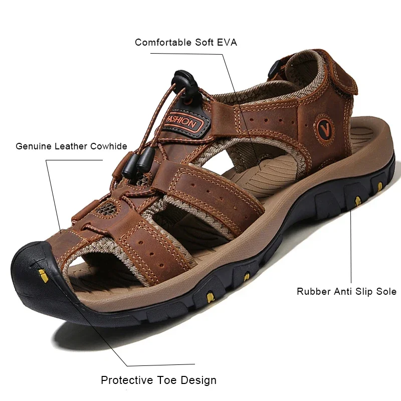 Genuine Leather Men Sandals Summer Men\'s Shoes Outdoor Water Shoes Leather Sandals For Men