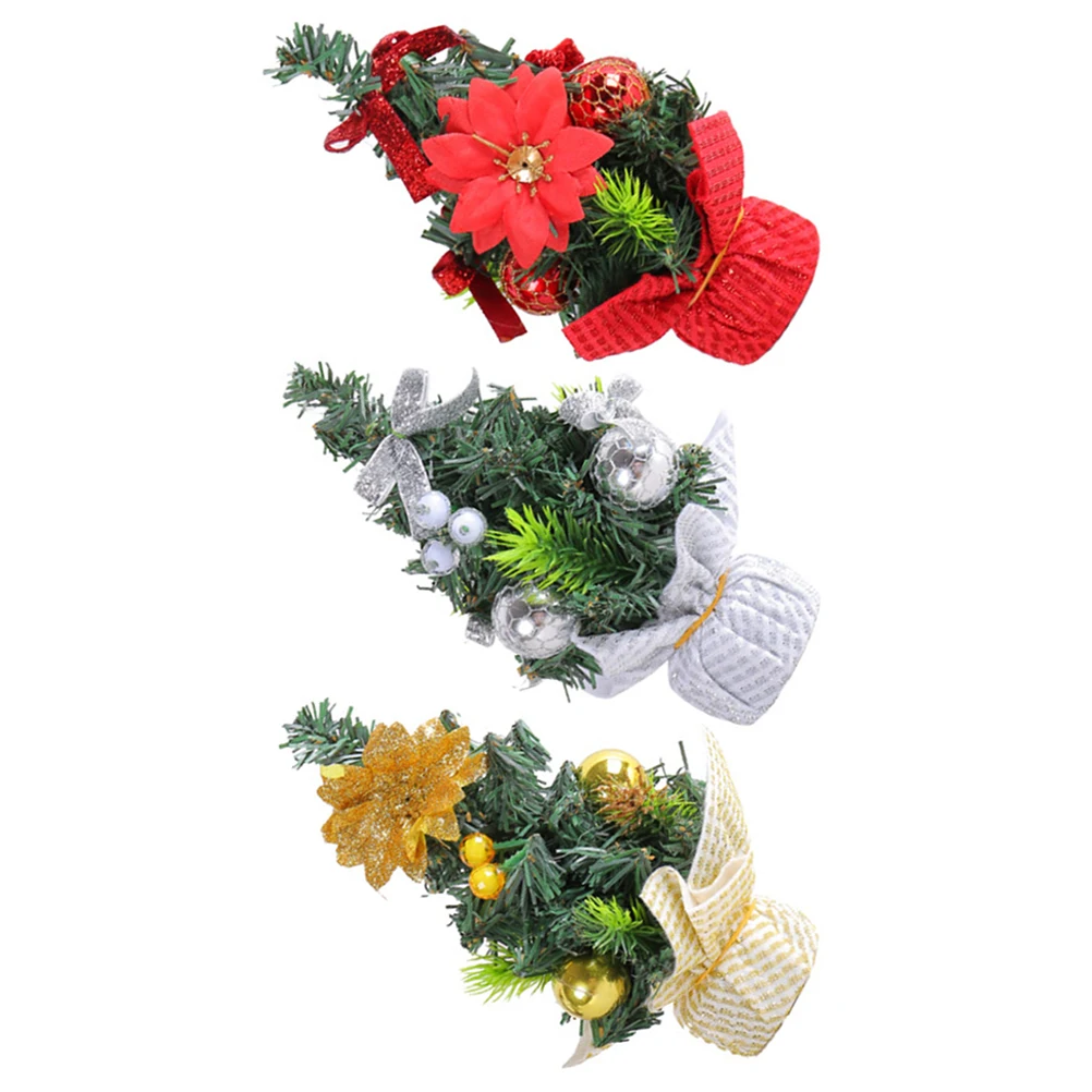 

3Pcs Simulated Xmas Tree with Delicate Details Stable Structure Mini Christmas Tree Ornament for Home Tabletop Bar Hotel Decor