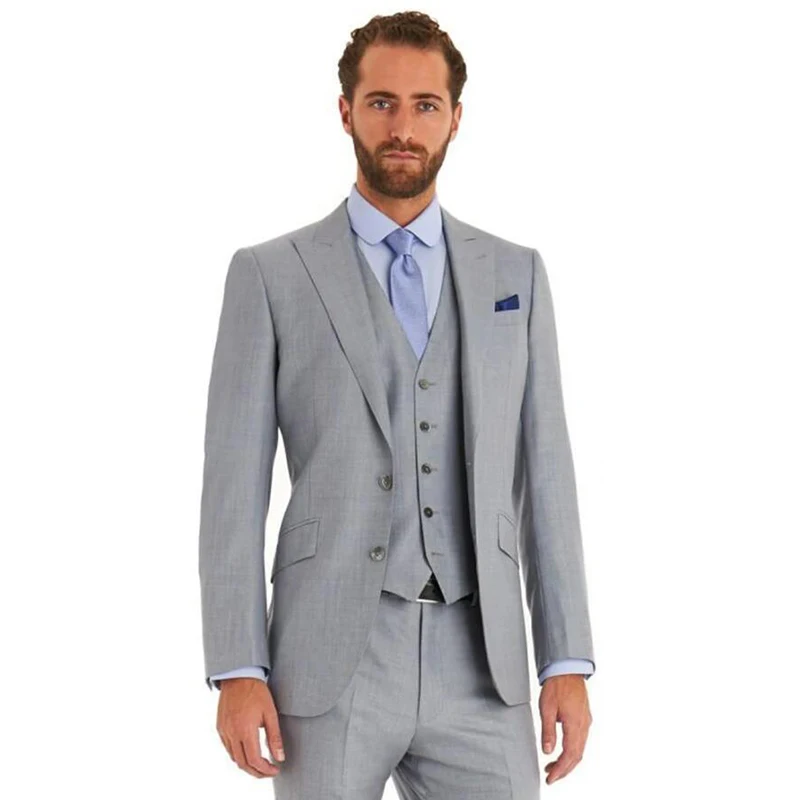 Light Grey Men Suit 2024 Two Buttons 3 Pieces Wedding Suits for Men Groom Tuxedos Business Formal Suit Male (Jacket+Pants+vest)