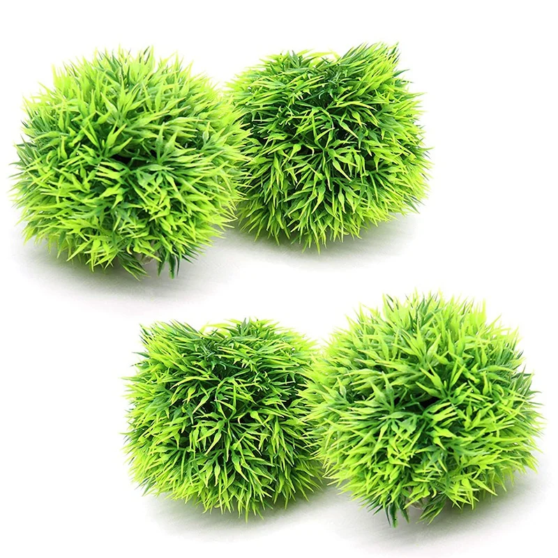 4 Pack Aquarium Plastic Plants Grass Ball, Artificial Marimo Balls Green Water Plants Fish Tank Decorations