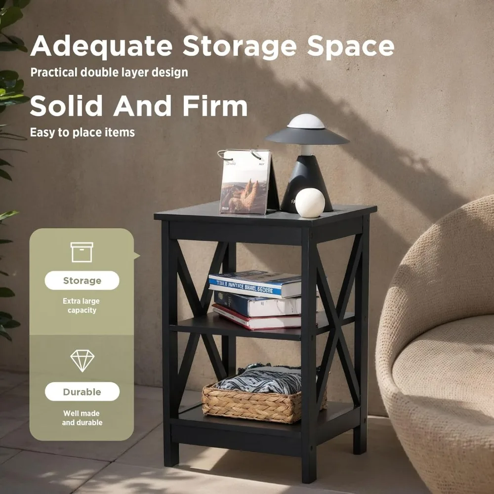 طقم طاولة نهاية على طراز المزرعة مكون من قطعتين من صوفيا آند ويليام مع مساحة تخزين وأرفف من 3 طبقات، مثالي لجانب الأريكة ومنضدة السرير