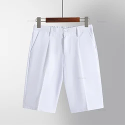 Shorts casuais de tecido drape de verão, monocromático, elástico reto na moda, calça coreana na altura do joelho, preto branco e cáqui