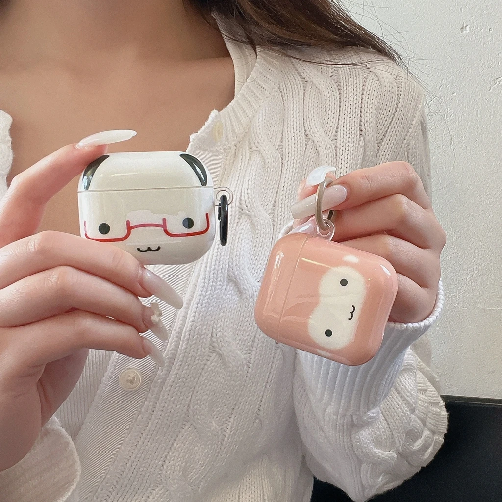 Funng Cute Glasses-wearing Little Animal Glossy Surface Earphones Protective Cover Case for AirPods 1 or 2 3 4 Pro Pro2 Pro3 - view 3