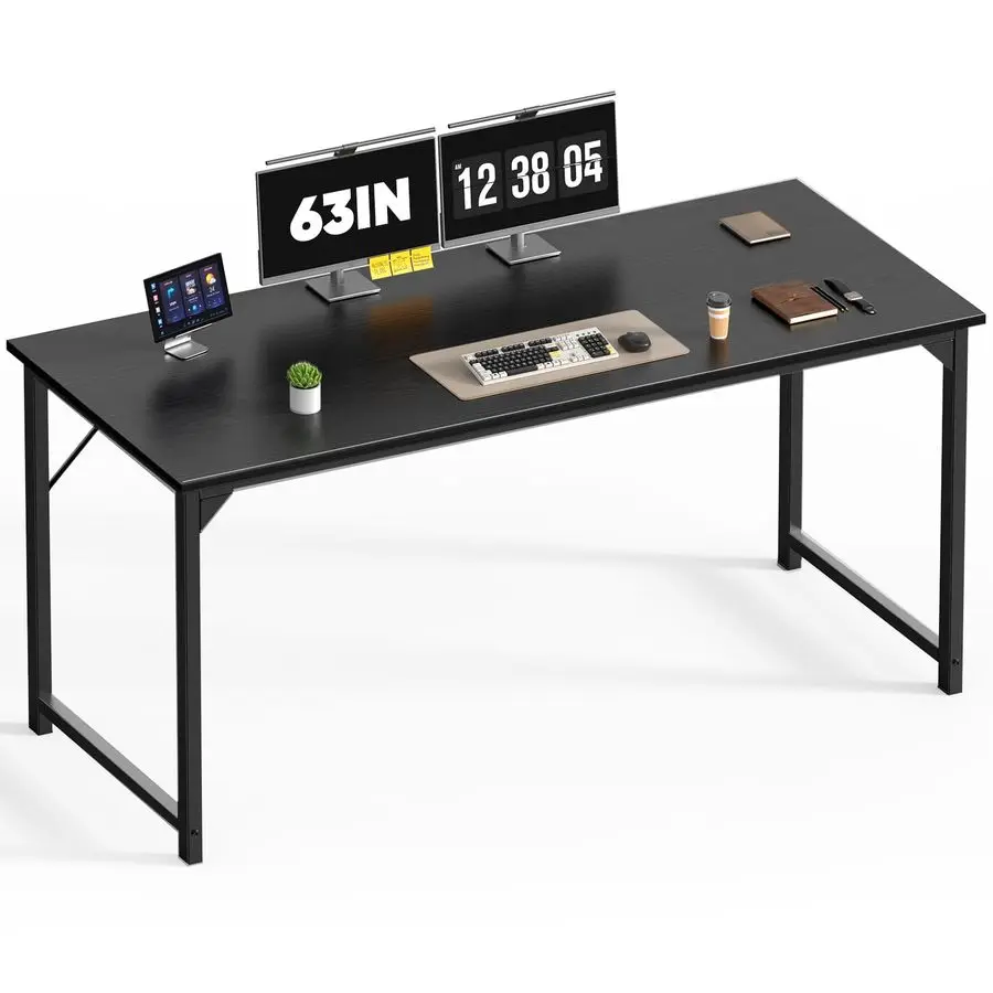 

63 Inch Office Computer Desk Modern Simple Style Writing Study Work Table for Home Bedroom Wood Black