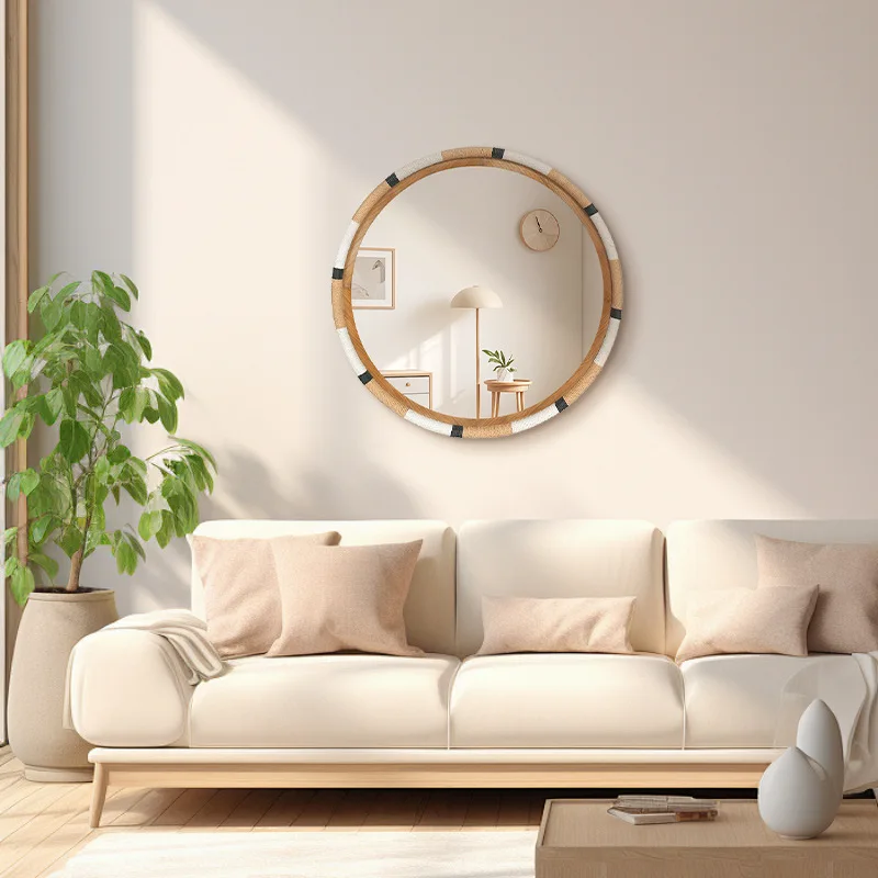Rattan bathroom living room bathroom hanging mirror makeup mirror high definition mirror