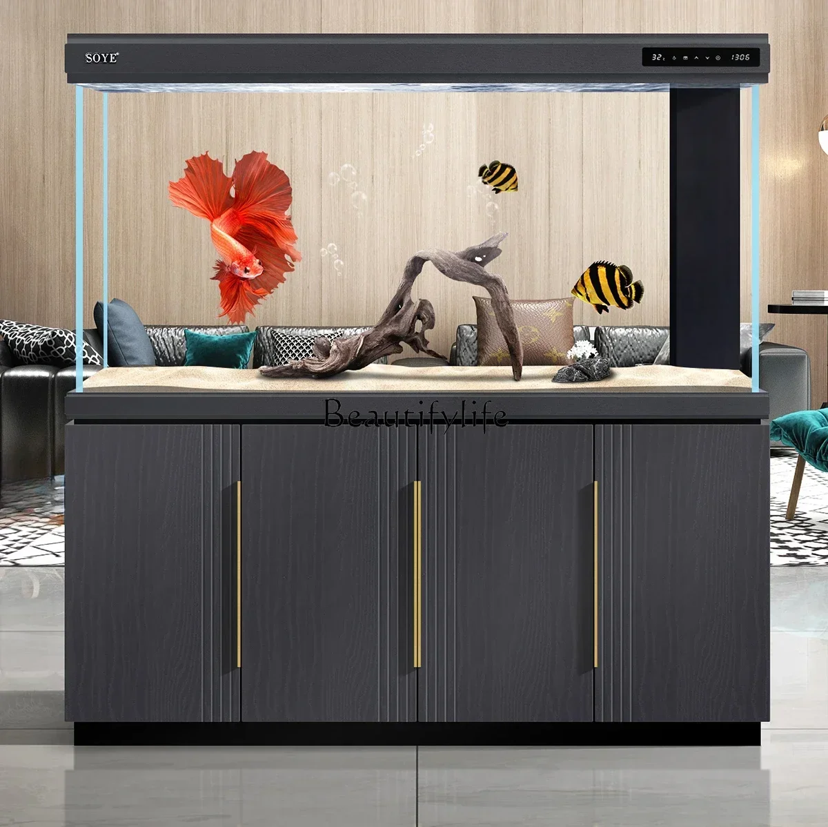 

LD33Fish Tank Aquarium Living Room Light Luxury Super White Hallway Screen Bottom Filter Ecological Intelligence Hallway