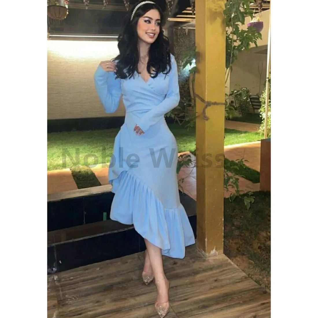 

Elegant V-Neck Chiffon Mermaid Prom Dress Pleat Party Gown Customize
