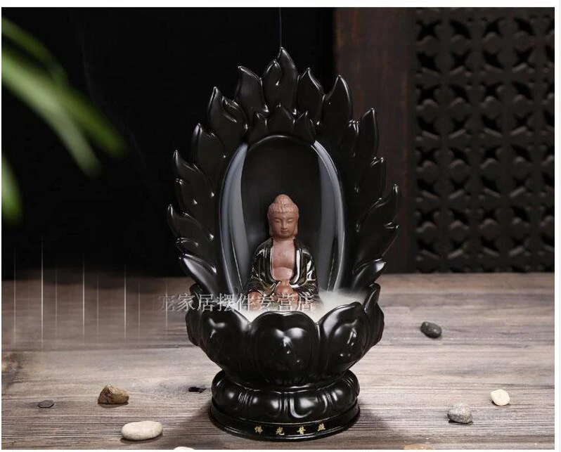 BEST business  present # HOME Buddha porcelain pottery Sakyamuni Buddhist censer Incense Burner Lotus statue