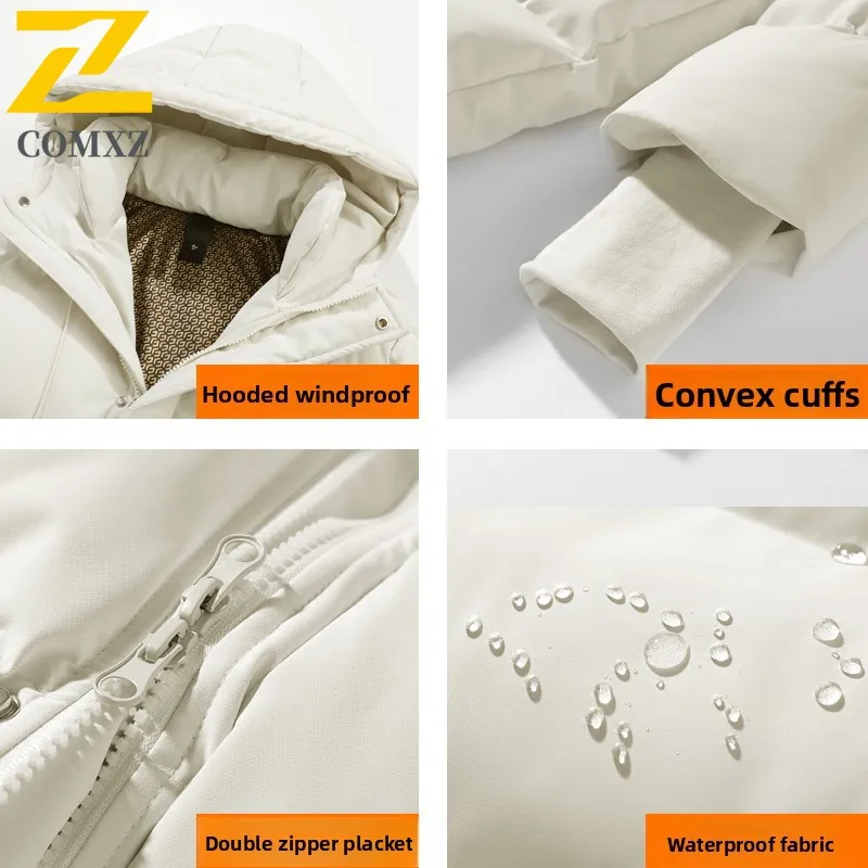 Fashion Winter Long Jacket Mens 2025 New Luxury Solid Color Thermal Windproof Hooded Parka Puffer Women Snow Cotton-padding Coat