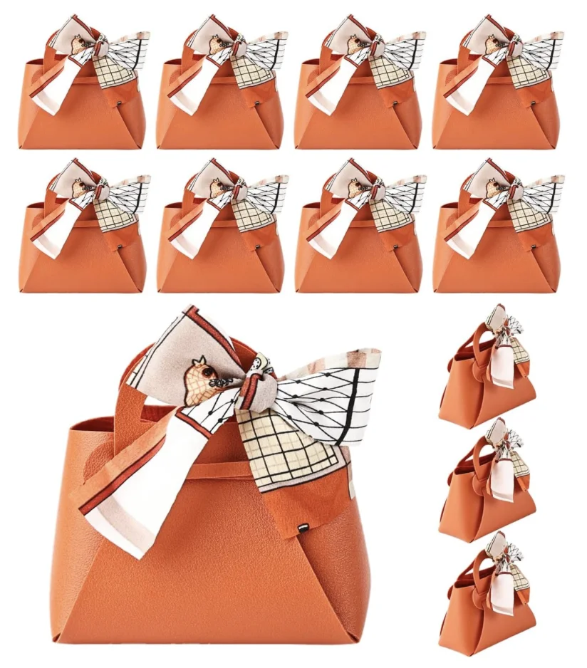 5/40 Pack Leather Wedding Candy Gift Bags with Handle Reusable Party Favor Boxes for Baby Showers Birthday Christmas Halloween