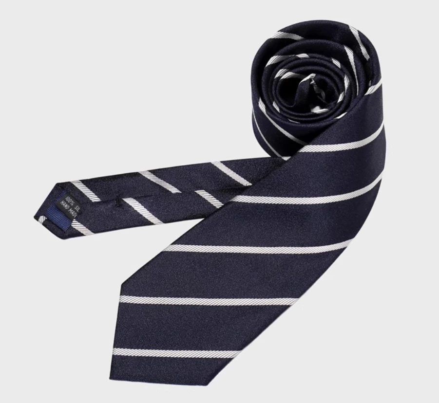 High Quality 100% Silk Dark Blue Striped Tie For Men's 7CM Business Banquet Shirt Accessories Hand Knotted Real Silk Necktie