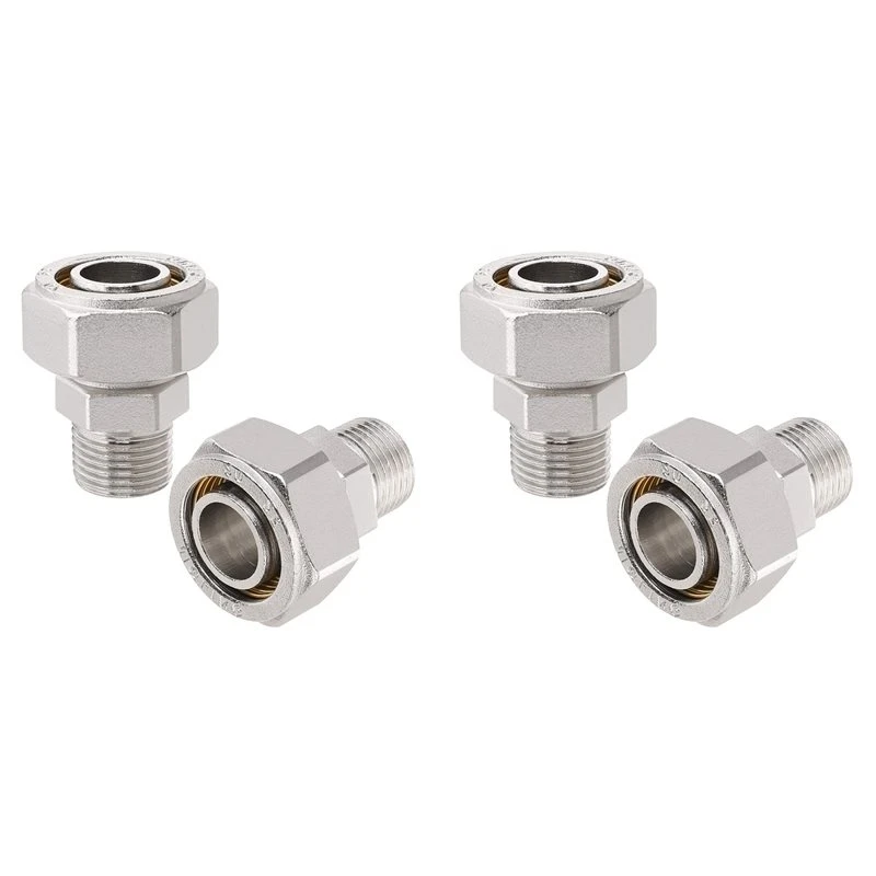 T19C 3/4Inch Straight Air Piping Fittings, 3/4 X 1/2Inch Male NPT Threads Adapter Fittings, Brass-Nickel Plated, 4PCS