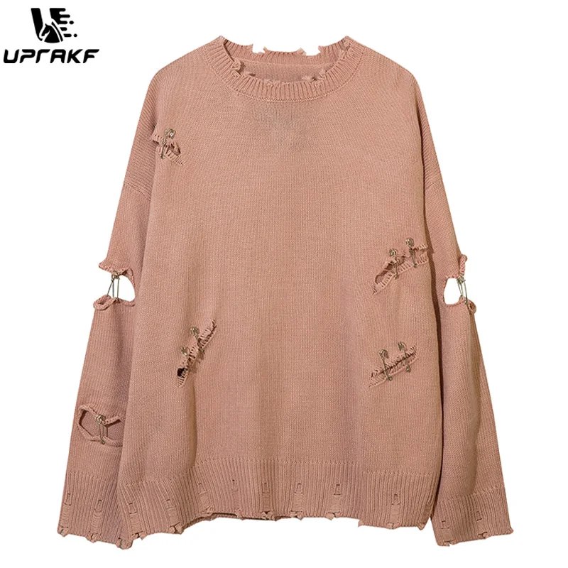 

UPRAKF Decoration Hole Sweater Long Sleeves Fashion Pullovers Oversize Basic Autumn Casual Streetwear Trendy