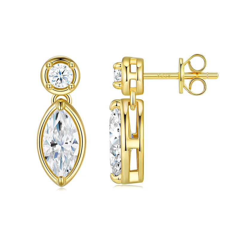 Butterflykiss Round/Marquise Cut Moissanite Drop Earrings For Women S925 Sterling Silver Plated 18k Stud Earring Wedding Jewelry