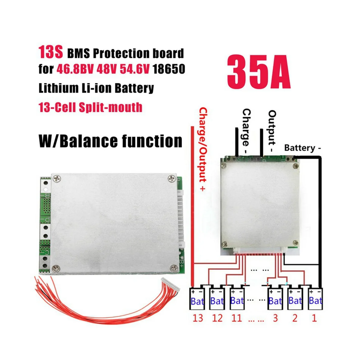 13S 48V 35A Lithium-Ion Battery Charging BMS Protection Board Split with Equalizing Electric Vehicle Battery Protection