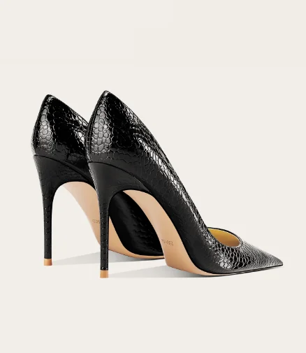 Black snake patterned high-heeled shoes for women, with pointed and slender heels, exuding a high-end and sexy vibe