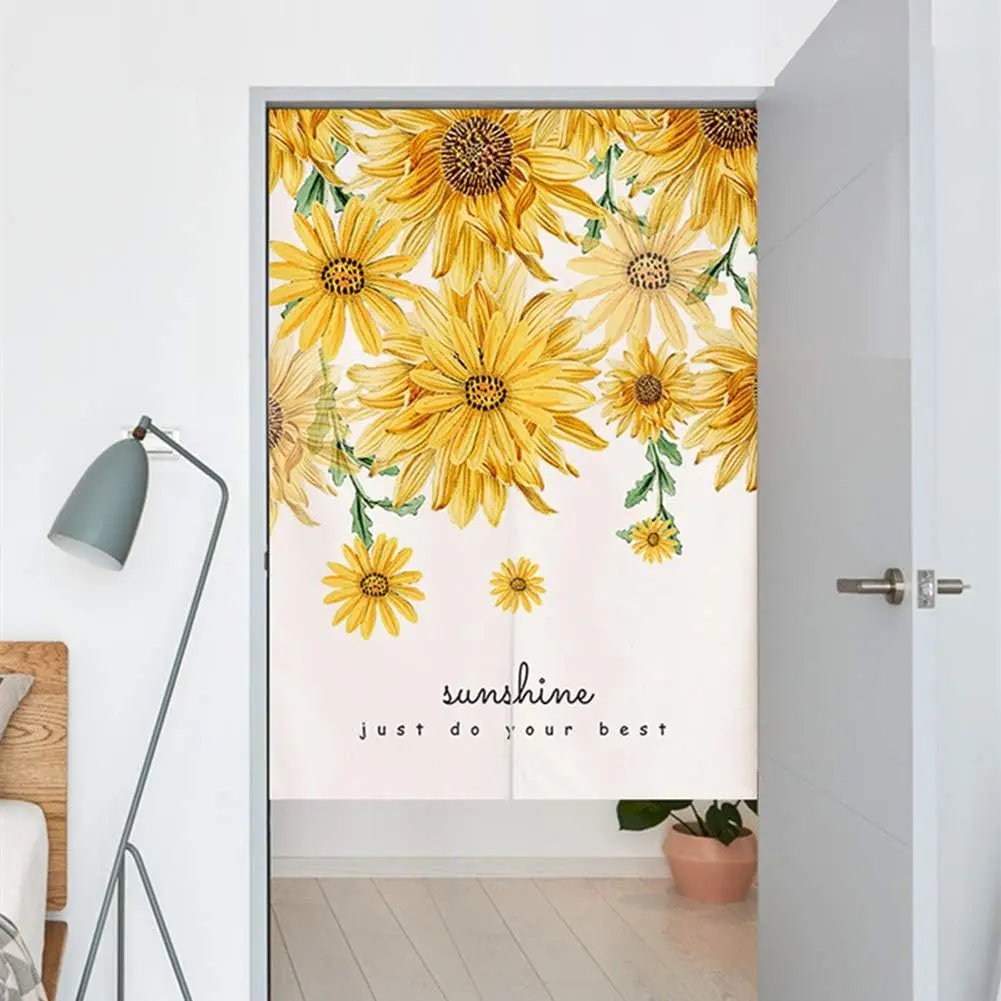 Sunflowers Inspiring Print Door Curtain Bathroom Partition Curtains Noren Curtain Living Room Kitchen Entrance Doorway Curtains