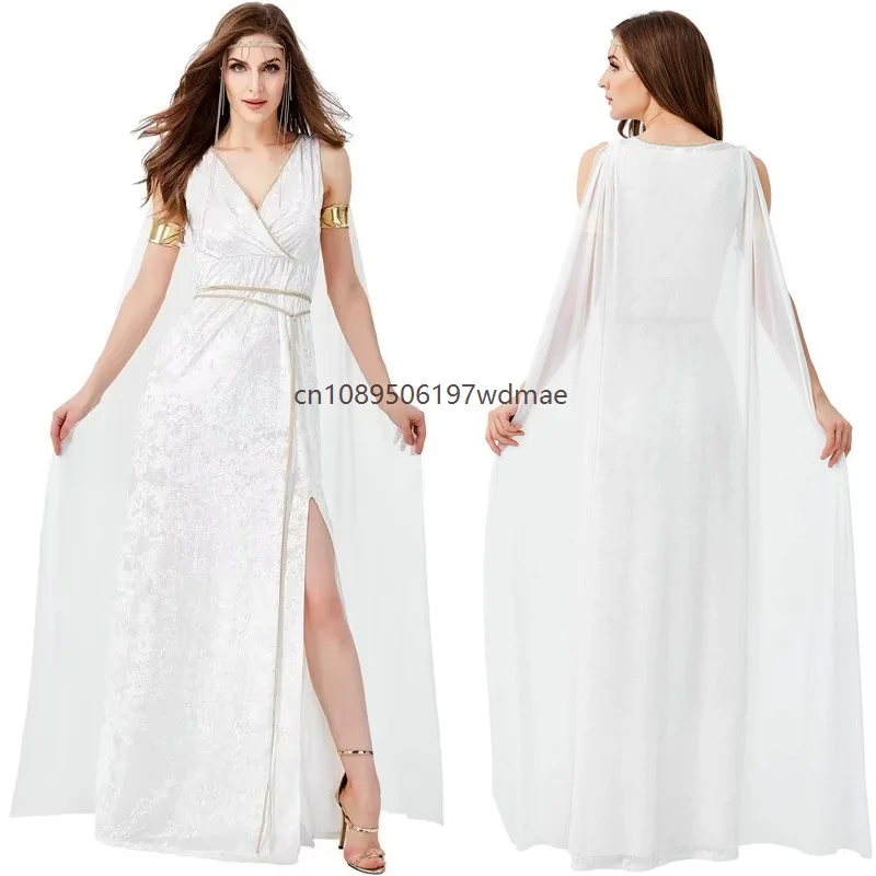 

Lady Liberty Ancient Greek Mythological Figure Sexy White Goddess Performance Dress With High Slits With Pleats Cosplay Costumes