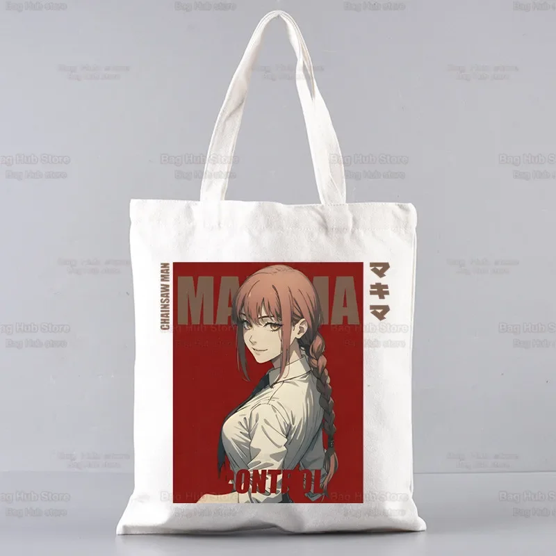 Chainsaw Man Pochita Makima Canvas Shoulder Tote Bag Handbags Eco Manga Darkness Devil Anime Shopping Bag Vintage Ulzzang Bags