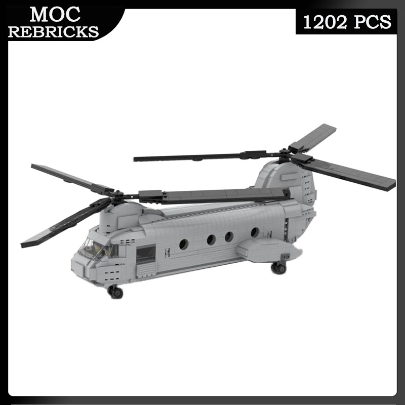 Armas militares de la Segunda Guerra Mundial, helicópteros de transporte de CH-46 de EE. UU., bloques de construcción MOC, avión, modelo de ensamblaje, Kit de juguete de ladrillo DIY, regalo para niños