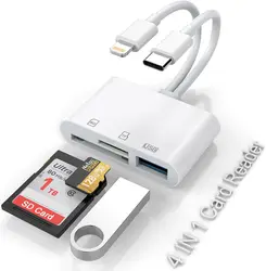 SD card reader is suitable for iPhone iPad,5-in-1 lightning to USB adapter SD card viewer, USB 3.0 adapter with SD/TF card, and