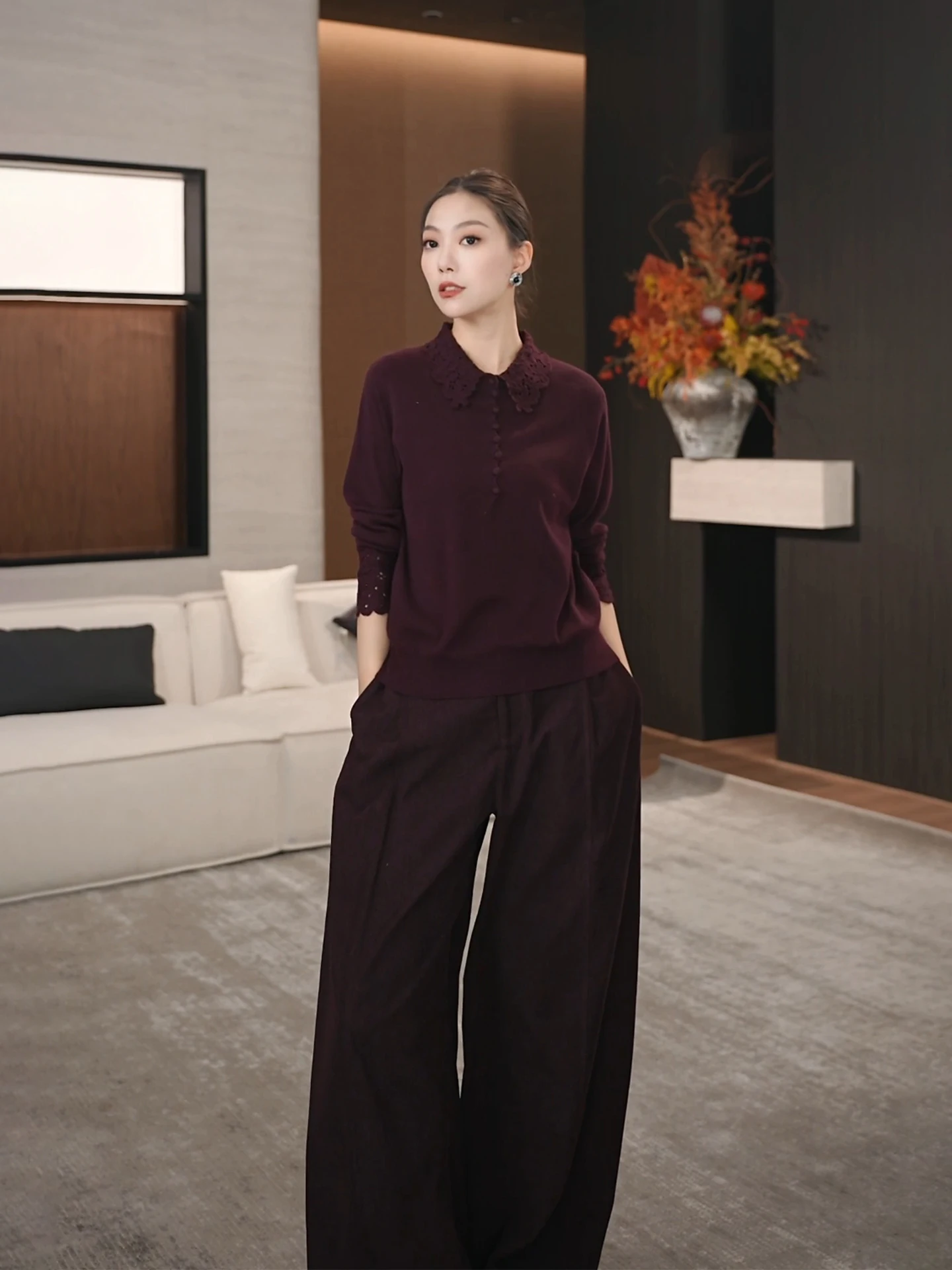 

Spring 2026 Women's Collar Knitted Sweater Hollow out Crochet Design Casual Slim Fit Soft Polyester Blend Breathable