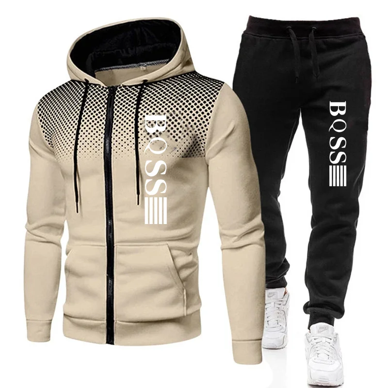 2024 dres męski Casual odzież do joggingu Outdoor zestaw bluzy z kapturem na zamek + czarne spodnie dresowe 2 sztuki 2024 wiosenne nowa, w stylu