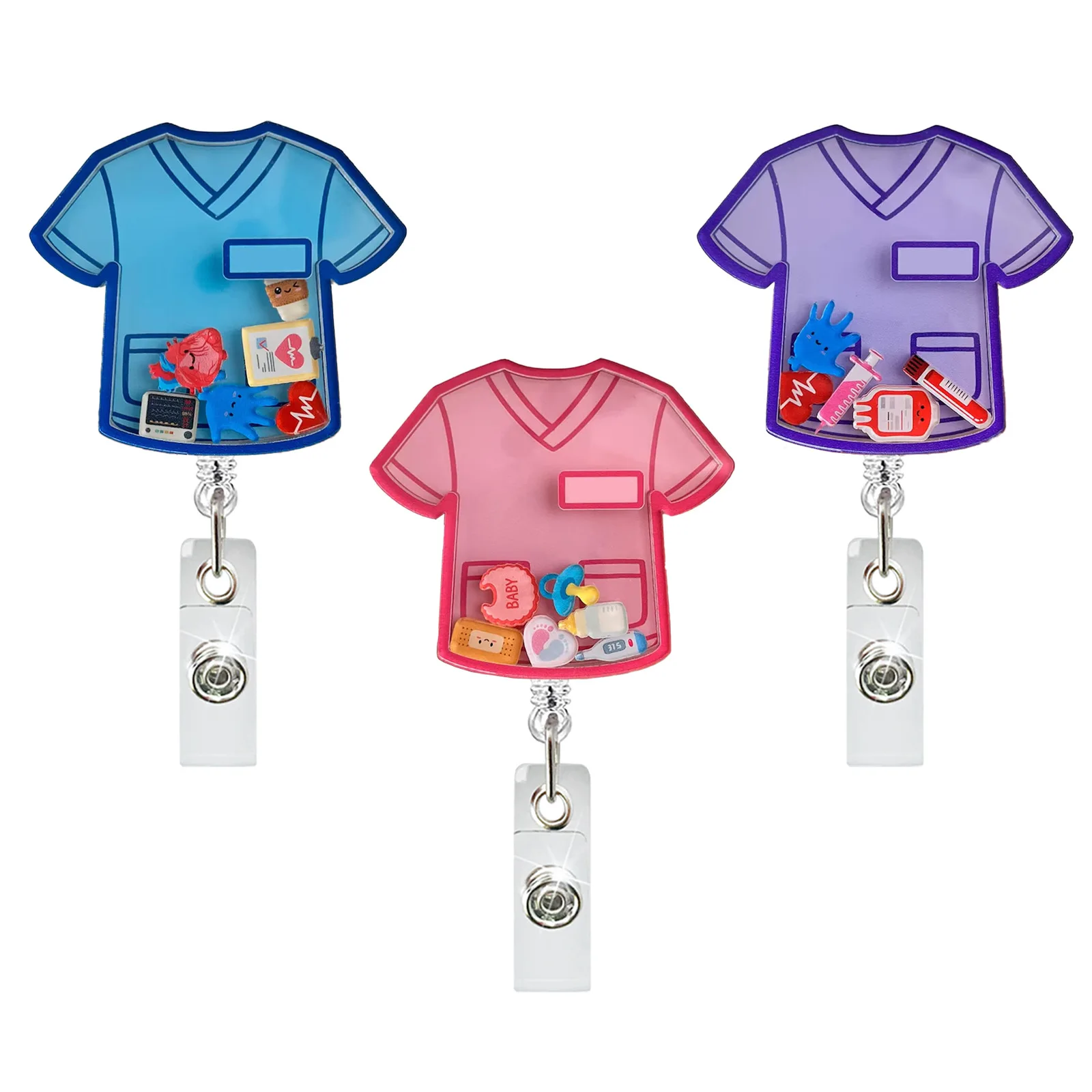 Acrylic Retractable Badge Scroll With Alligator Clip, Nurse Uniform ID Badge Reel for Medical Staff