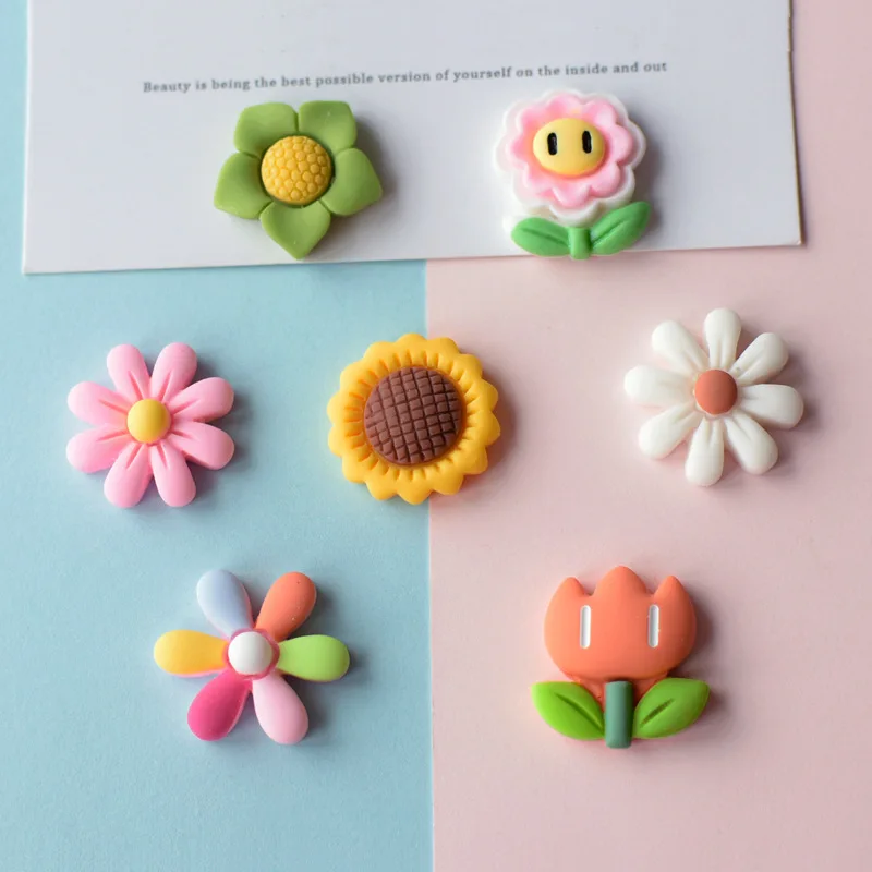 5pcs Small Fresh Flowers Sunflower Resin Refrigerator Stickers Cute Magnetic Kitchen Refrigerator Decor Home Decor