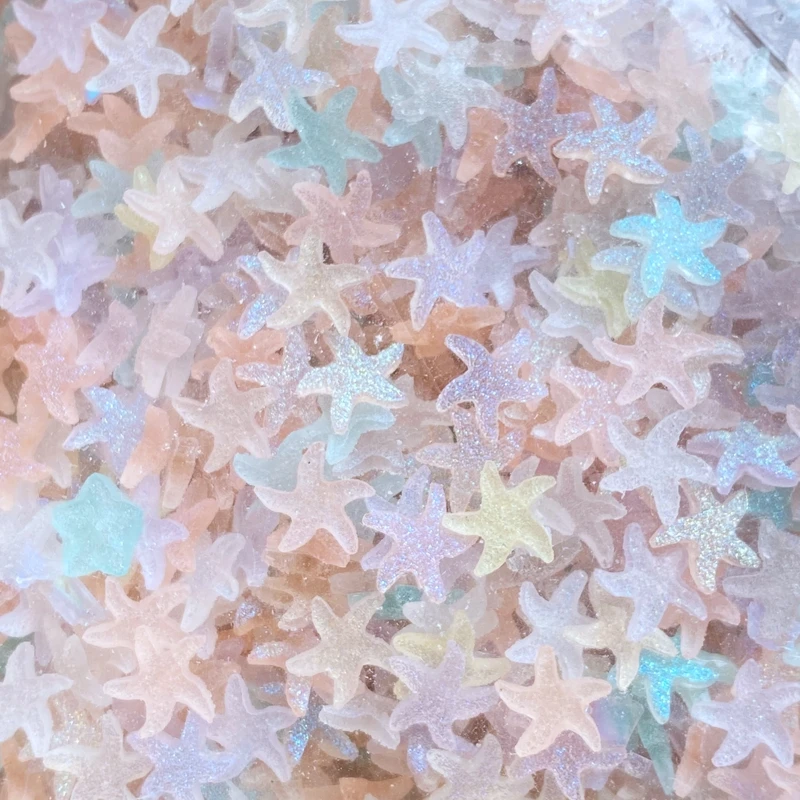 100Pcs Resin 3D Cute Mini Shiny Frosted Starfish Flatback Figurines Scrapbook Wedding Applique Nail Art Decor Crafts