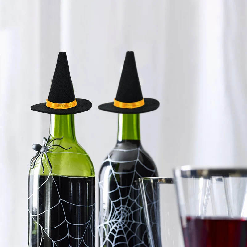 6pcs Mini Felt Witch Hats Wine Bottle Decor for Halloween Party Home Bar Decoration Supplies Handmade DIY Hair Accessories Craft