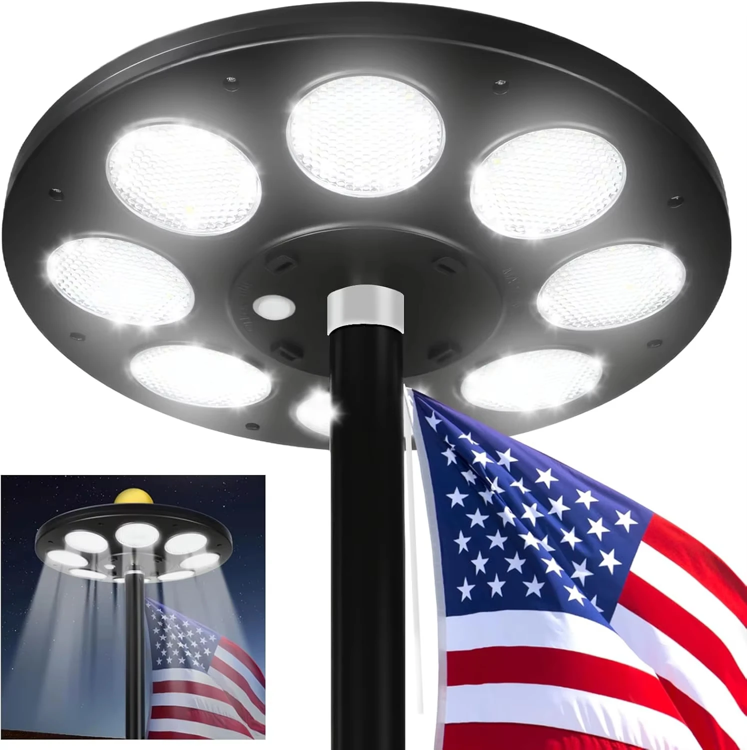 136 LED Flag Pole Light Solar Powered, 15-25 Ft, 12+ Hours from Dusk to Dawn Auto On/Off
