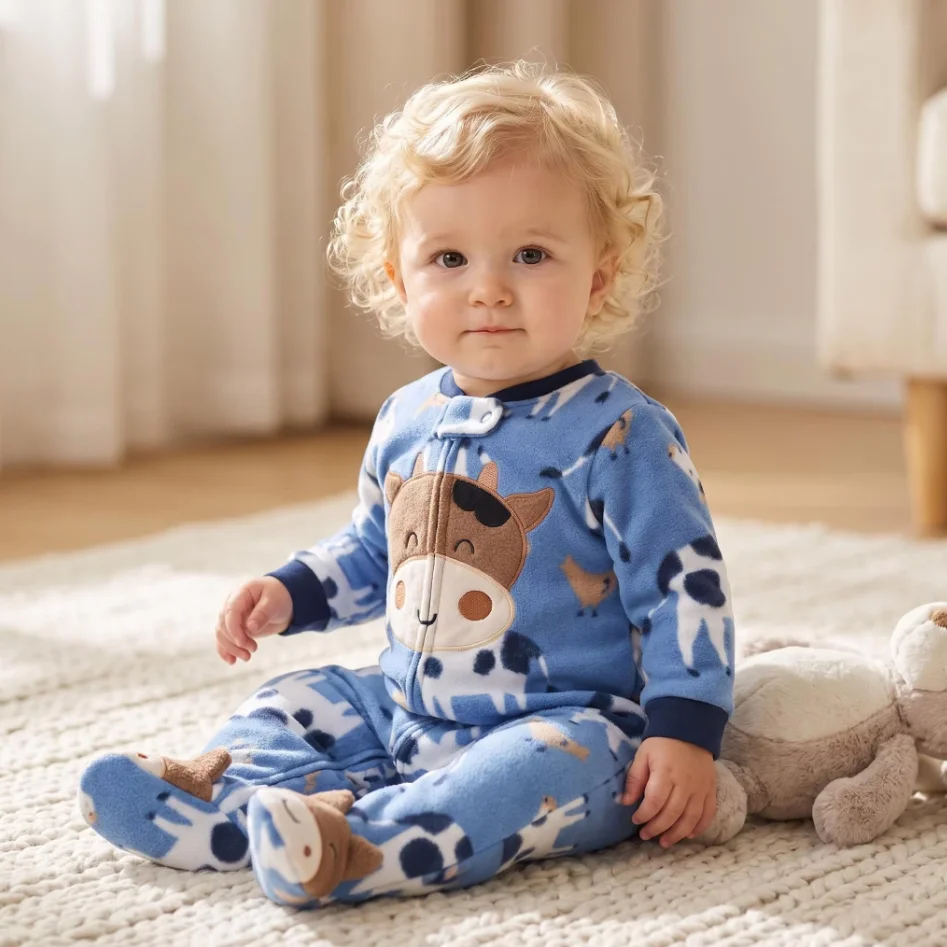 Frühlings- und Herbst-Baby-Strampler Kleidung mit Reißverschluss Fleece Warme Kinder-Mädchen-Pyjamas Outfit Tier-Cartoon-Jumpsuit Jungenkleidung 3-12 Monate – Detail 6
