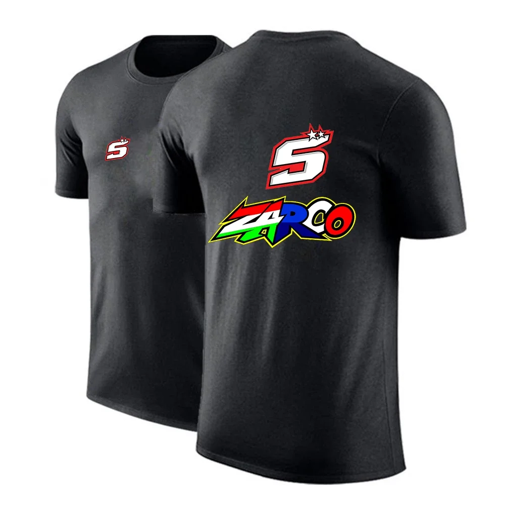 2024 Summer Mens Moto Rider JOHANN ZARCO No. 5 Logo Print Trendy Quick Drying Sports Fashion Solid Color Round Neck Short Sleeve