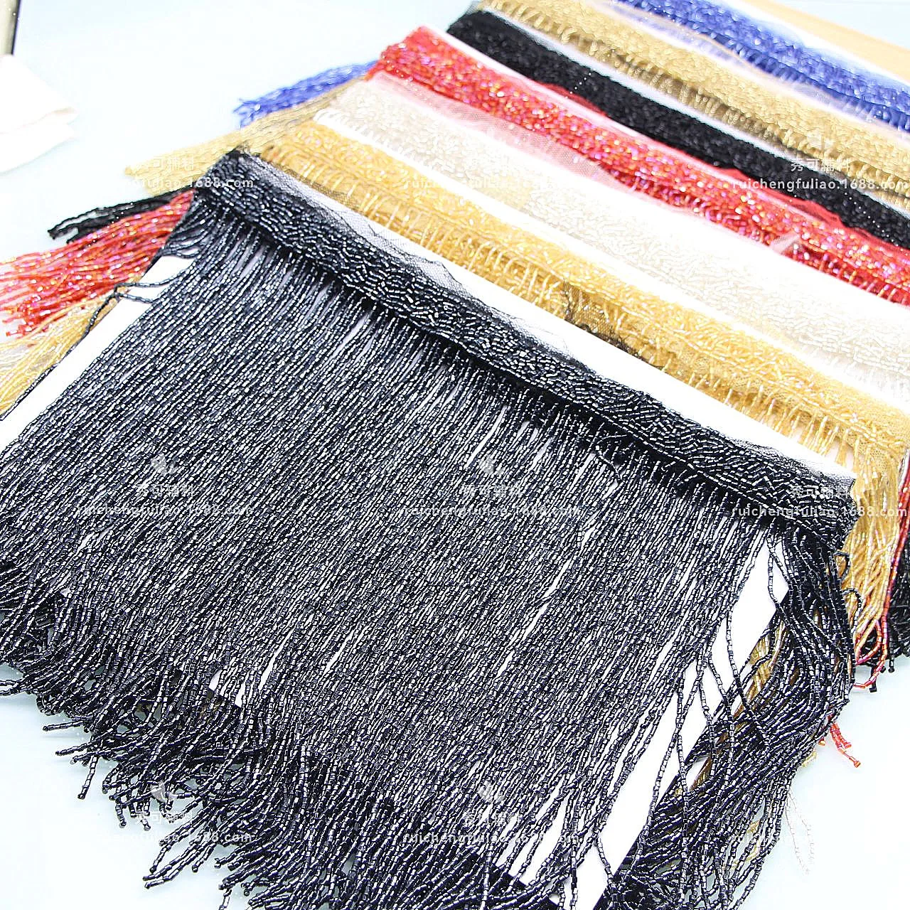 Handmade Beaded Lace Trim Heavy-duty Beaded Rice Bead Tube Tassel Curtain Hat Shawl Accessories