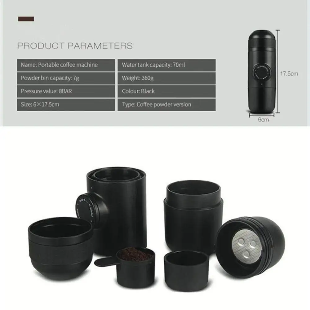 New Portable Coffee Machine for Car & Home Espresso Machine for Outdoor Compatible Ground Coffee Mini Coffee Filter Pot